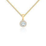 18ct Yellow Gold Round Natural Aquamarine & Diamond Microset Cluster Pendant — 4mm