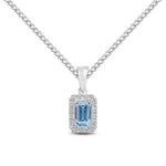 18ct White Gold Octagonal Natural Aquamarine & Diamond Microset Cluster Pendant — 5x3mm