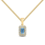 18ct Yellow Gold Octagonal Natural Aquamarine & Diamond Microset Cluster Pendant — 5x3mm