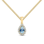 18ct Yellow Gold Pear Shaped Natural Aquamarine & Diamond Microset Cluster Pendant — 6x4mm