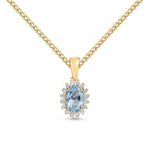 18ct Yellow Gold Oval Natural Aquamarine & Diamond Claw Set Cluster Pendant — 6x4mm
