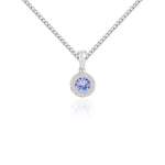 18ct White Gold Round Natural Tanzanite & Diamond Microset Cluster Pendant — 4mm