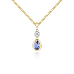 18ct Yellow Gold Pear Shaped Natural Tanzanite & Diamond Two Stone Rubover Pendant — 6x4mm