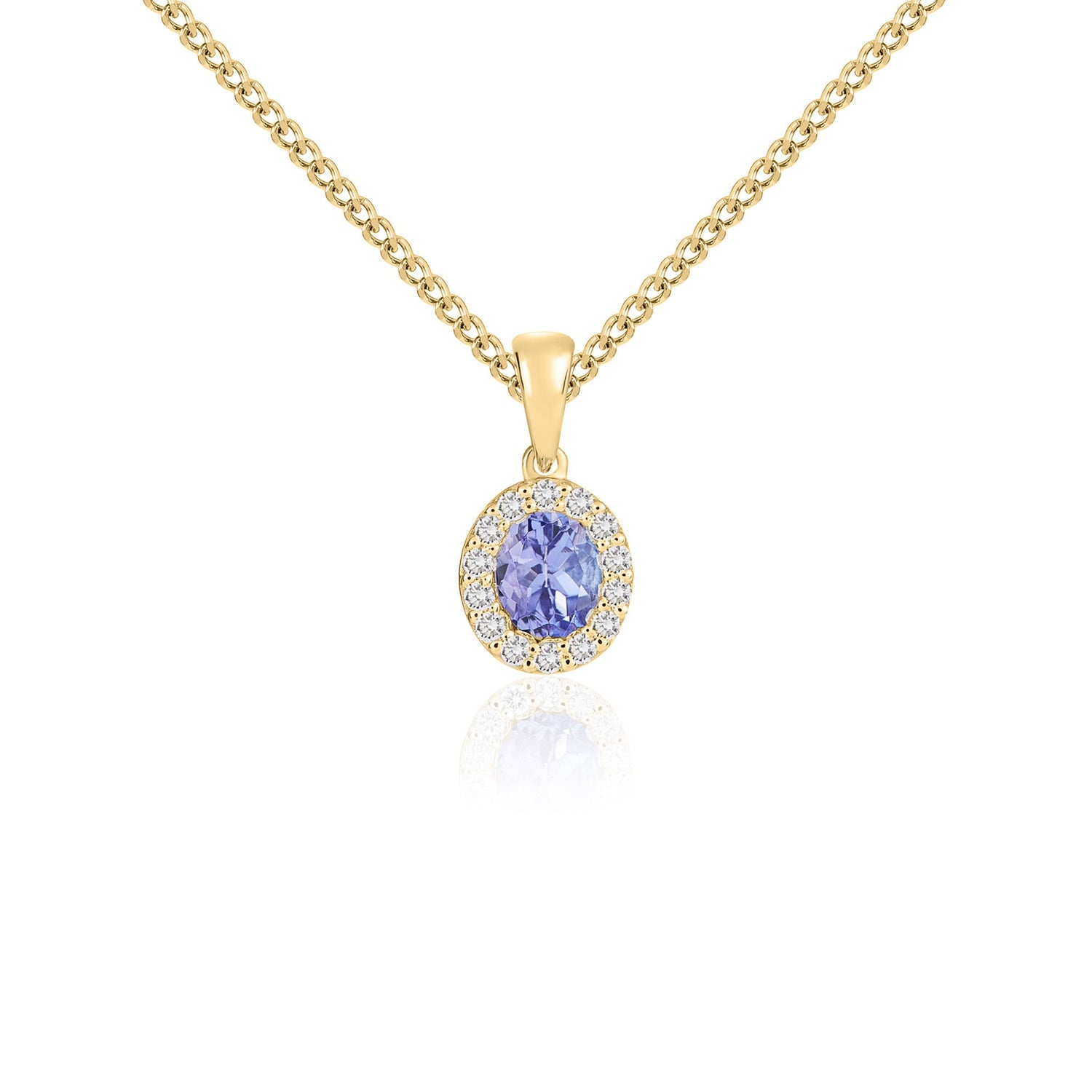18ct Yellow Gold Oval Natural Tanzanite and Diamond Cluster Pendant — 5x4mm