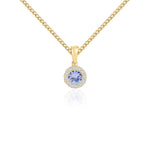 18ct Yellow Gold Round Natural Tanzanite & Diamond Microset Cluster Pendant — 4mm