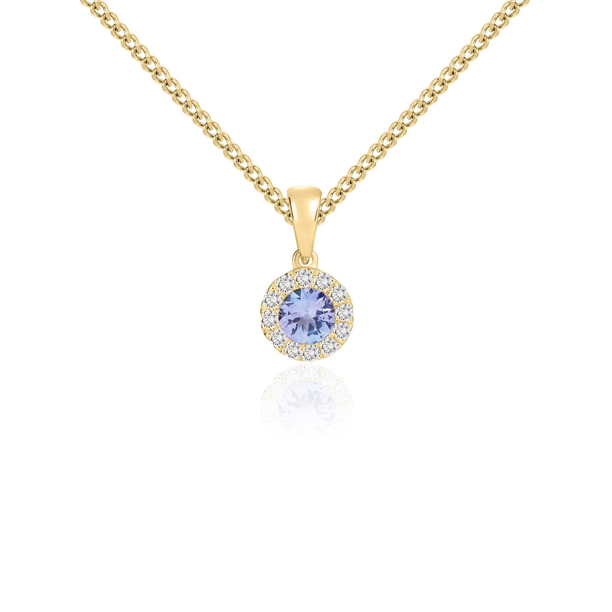 18ct Yellow Gold Round Natural Tanzanite & Diamond Microset Cluster Pendant — 4mm