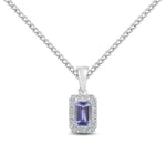 18ct White Gold Octagonal Natural Tanzanite & Diamond Microset Cluster Pendant — 5x3mm
