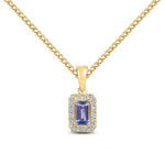 18ct Yellow Gold Octagonal Natural Tanzanite & Diamond Microset Cluster Pendant — 5x3mm