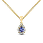 18ct Yellow Gold Pear Shaped Natural Tanzanite & Diamond Microset Cluster Pendant — 6x4mm