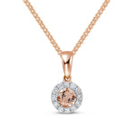 18ct Rose Gold Round Natural Morganite & Diamond Microset Cluster Pendant — 4mm