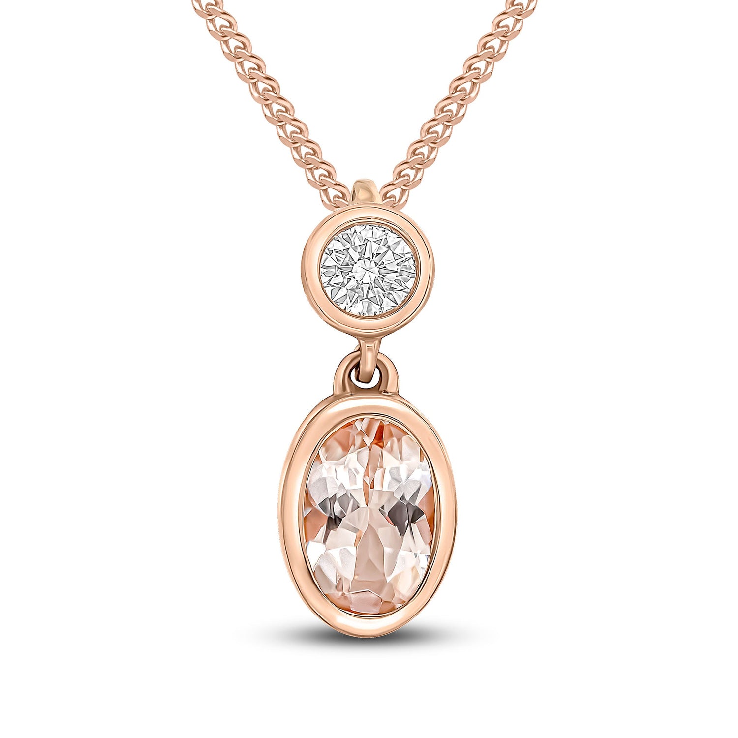 18CT Rose Gold Oval Natural Morganite and Diamond Two Stone Pendant — 6x4mm