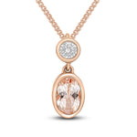 18ct Rose Gold Oval Natural Morganite & Diamond Two Stone Rubover Slider Pendant — 6x4mm