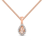18ct Rose Gold Pear Shaped Natural Morganite & Diamond Microset Cluster Pendant — 6x4mm