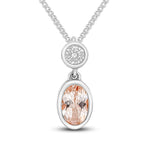 18ct White Gold Oval Natural Morganite & Diamond Two Stone Rubover Slider Pendant — 6x4mm