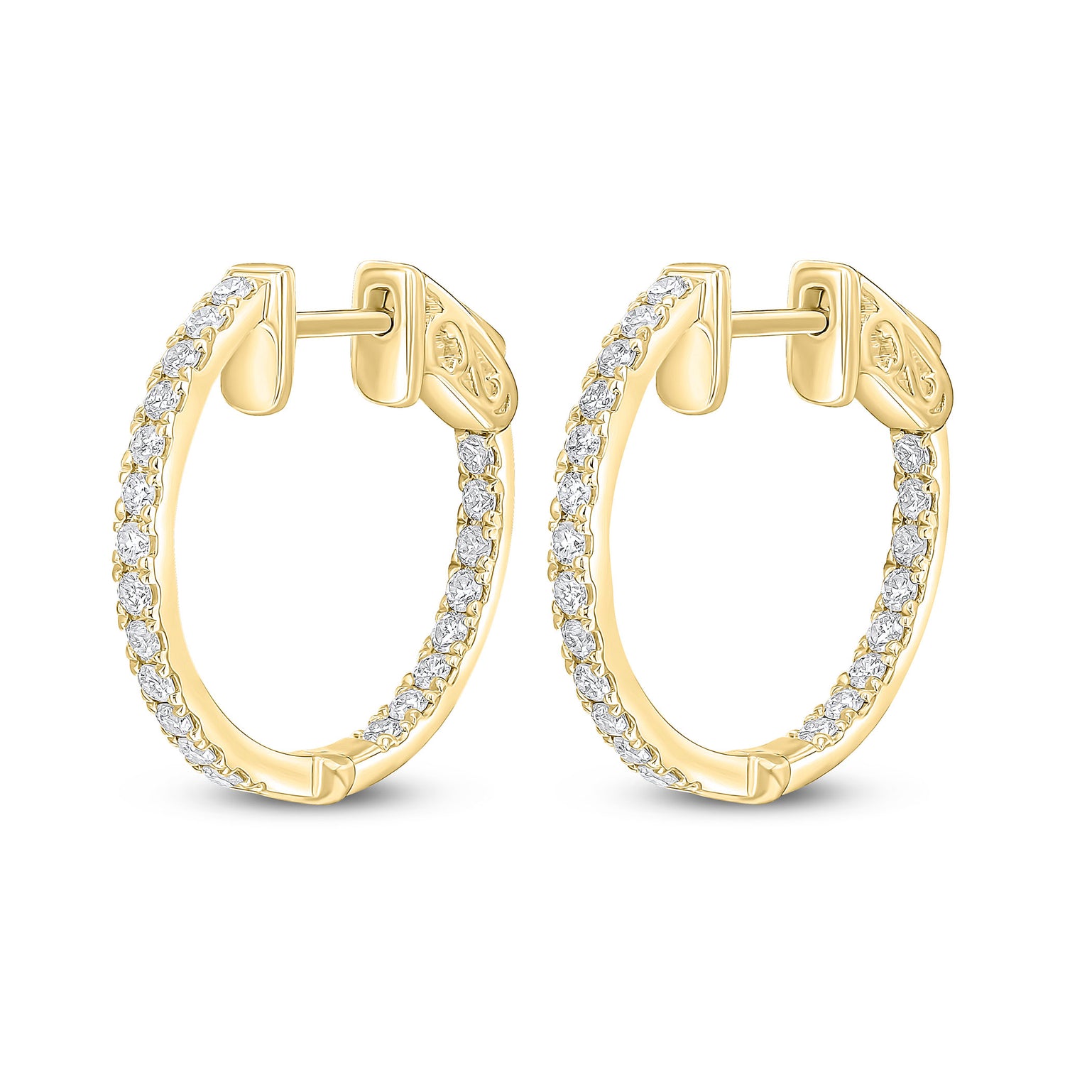 18ct Yellow Gold Natural Diamond Claw Set Full Hoop Earrings —19mm