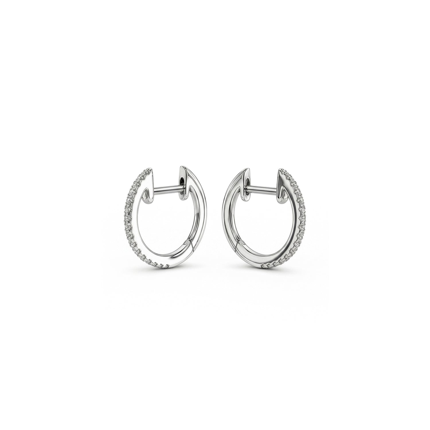 9ct White Gold Natural Diamond Slim Huggie Hoop Earrings