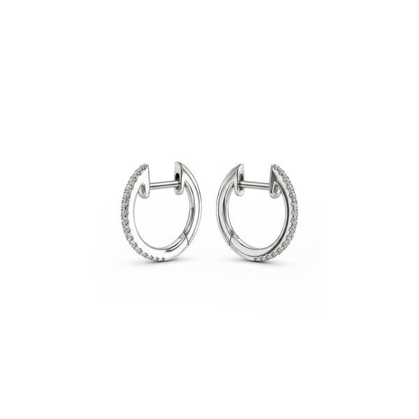 9ct White Gold Natural Diamond Slim Huggie Hoop Earrings — 12mm