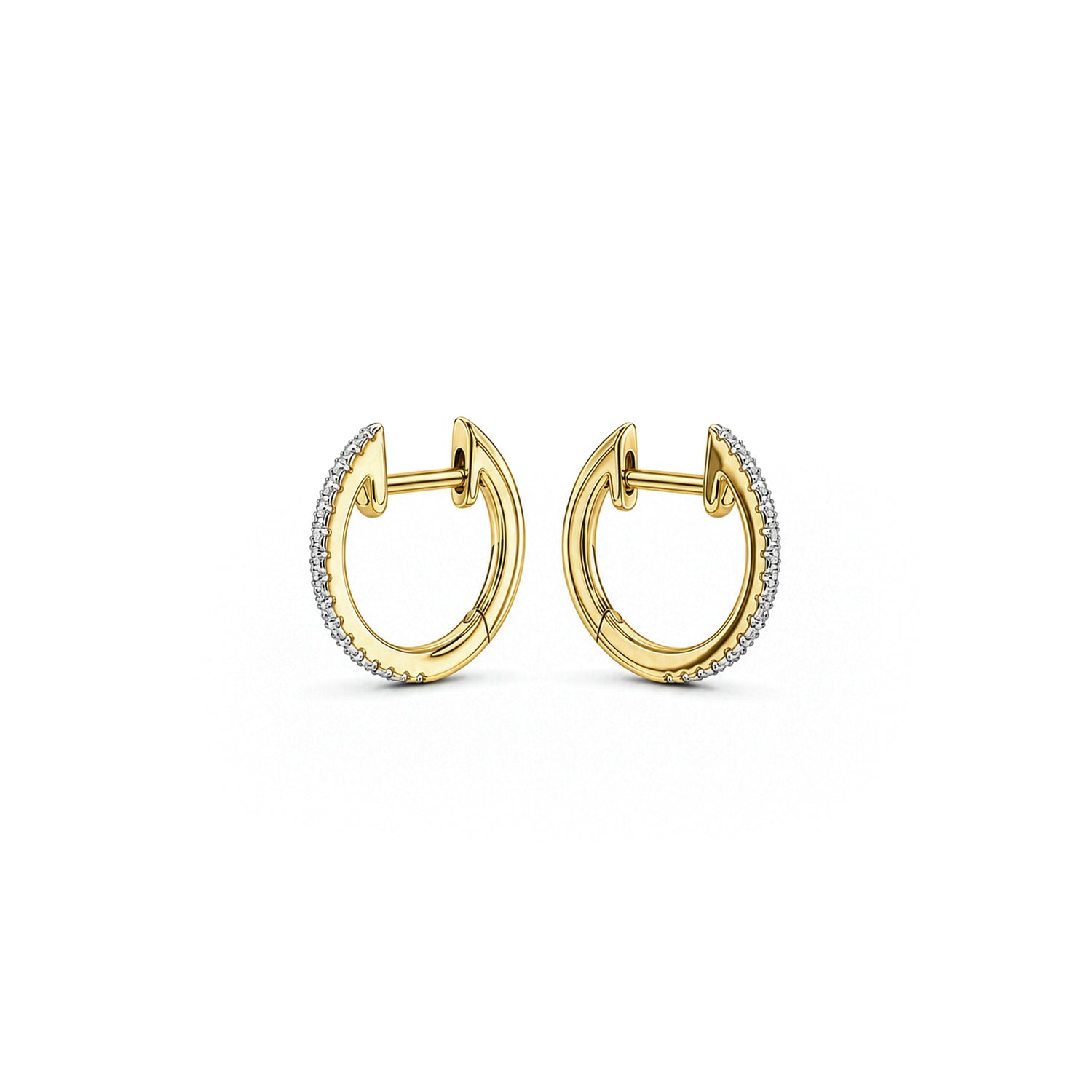 9ct Yellow Gold Natural Diamond Slim Huggie Hoop Earrings