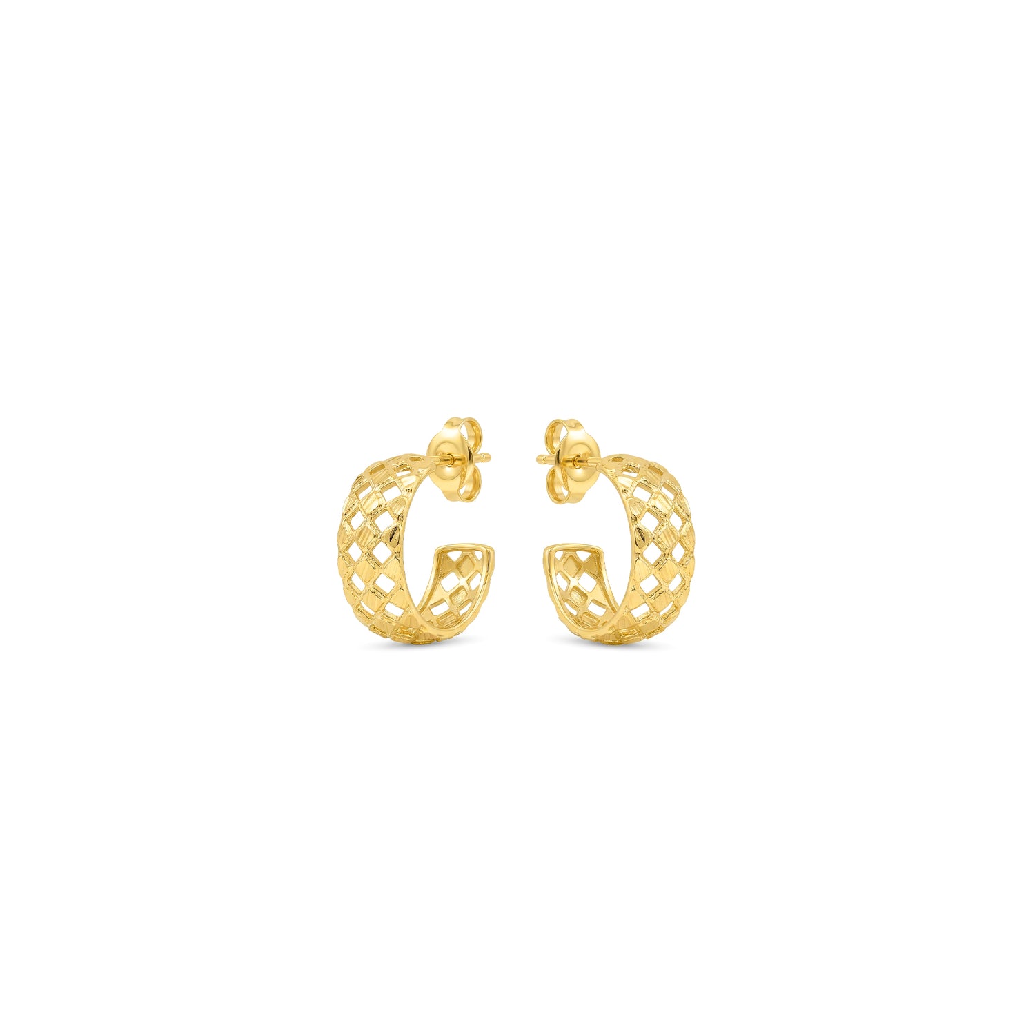 9ct Yellow Gold Pierced Out Half Hoop Earrings with Peg and Scroll Fittings