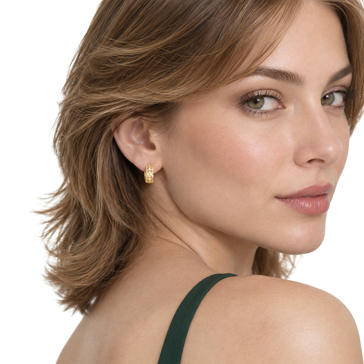 9ct Yellow Gold Pierced Out Half Hoop Earrings with Peg and Scroll Fittings