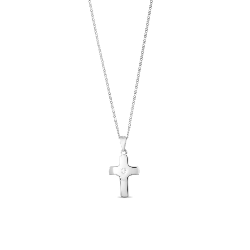 9ct White Gold CZ Cubic Zirconia Classic Cross Pendant