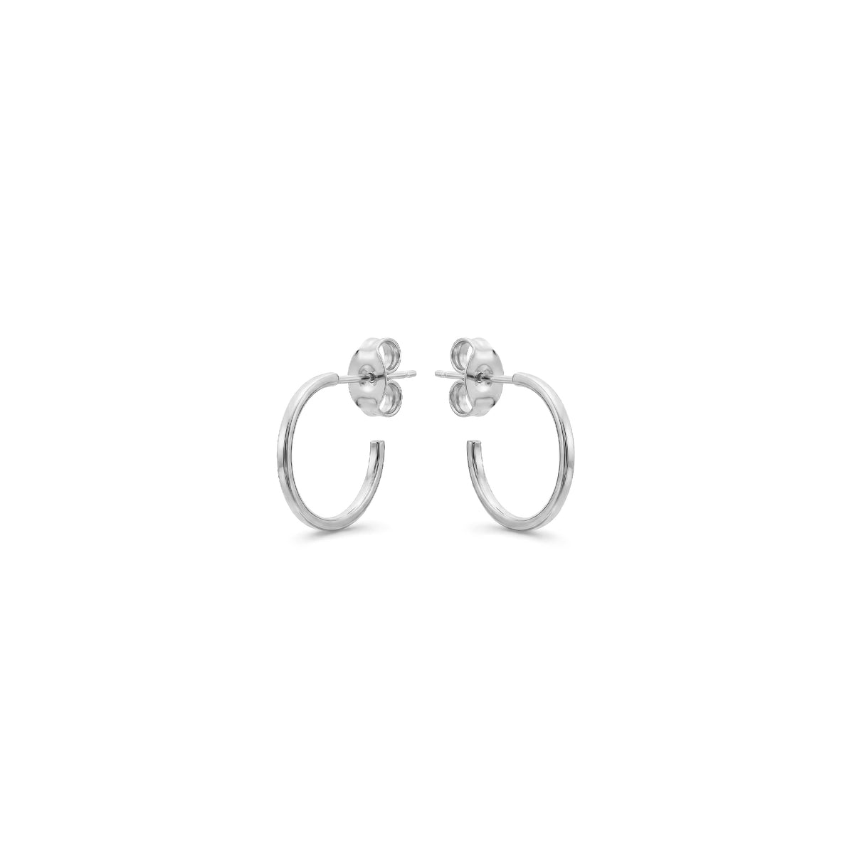9ct White Gold Square Tube Hoop Earrings with Peg and Scroll Fittings — 12mm