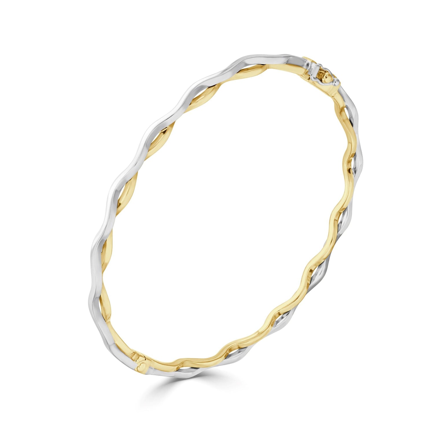9ct Yellow & White Gold Overlapped Waves Hollow Bangle
