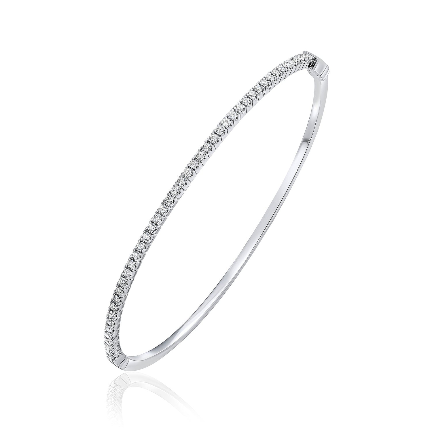 18ct White Gold Brilliant Cut Diamond Hinged Bangle — 60 x 50mm