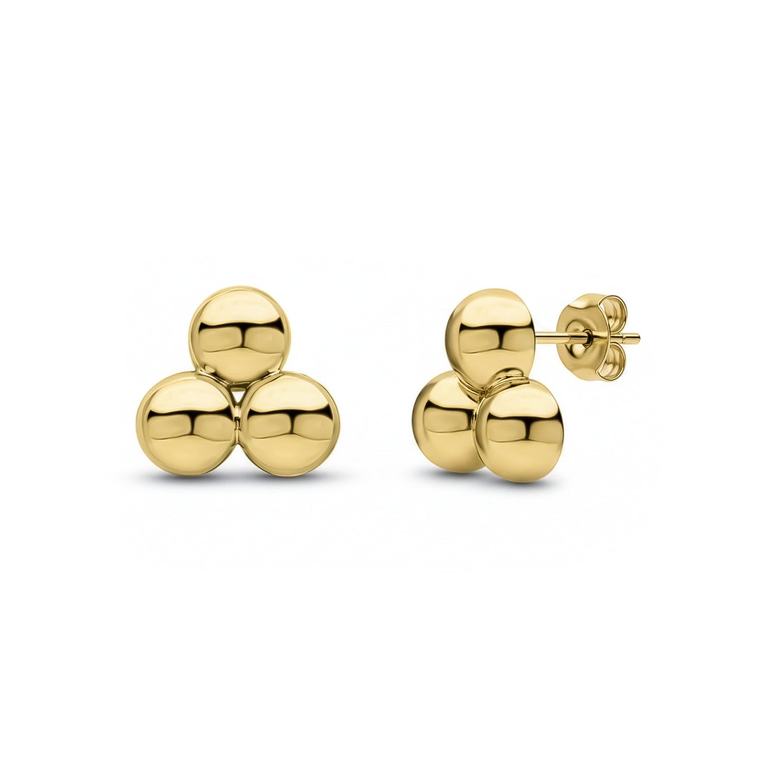 9ct Yellow Gold Polished Three Bead Cluster Stud Earrings — 13mm