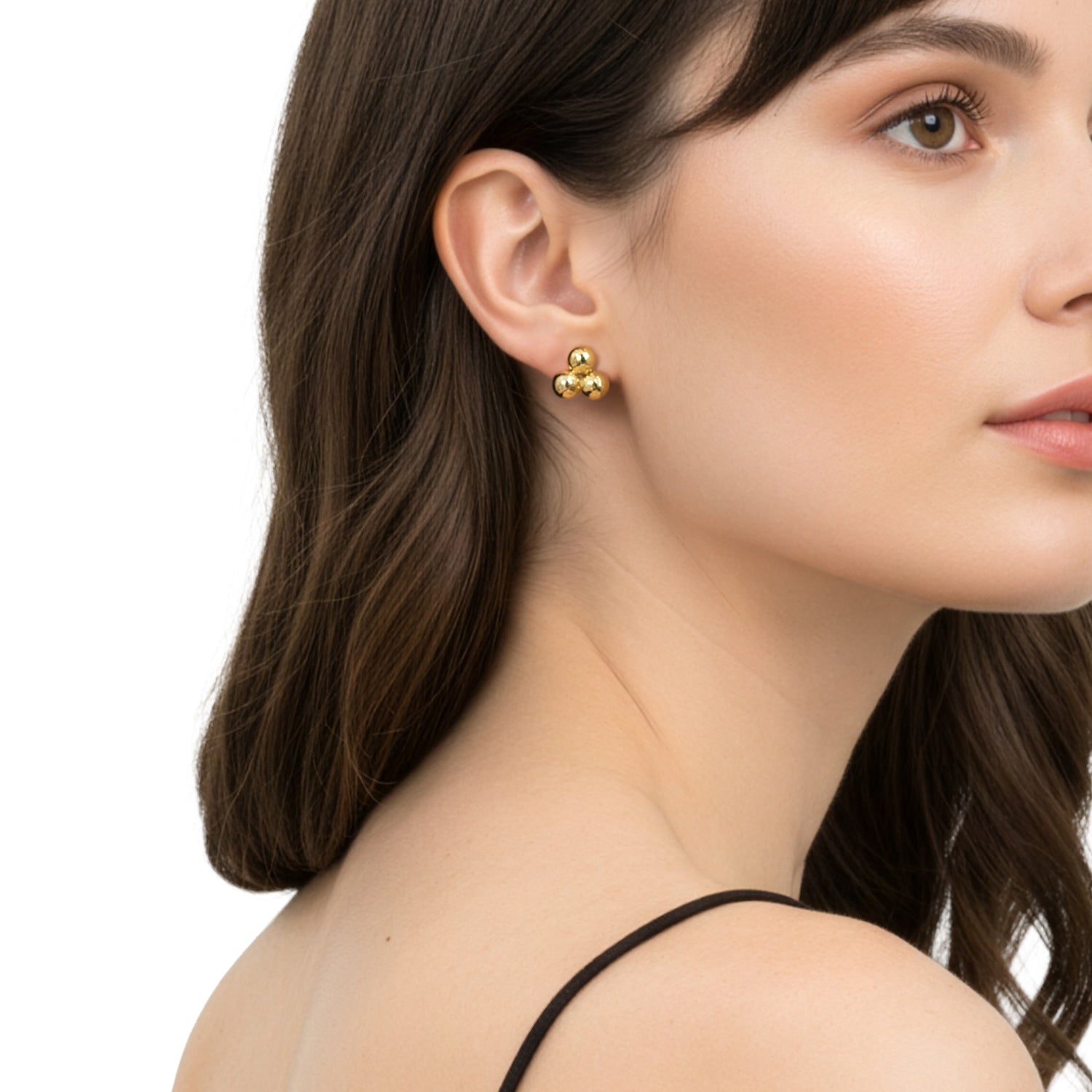 9ct Yellow Gold Polished Three Bead Cluster Stud Earrings — 13mm