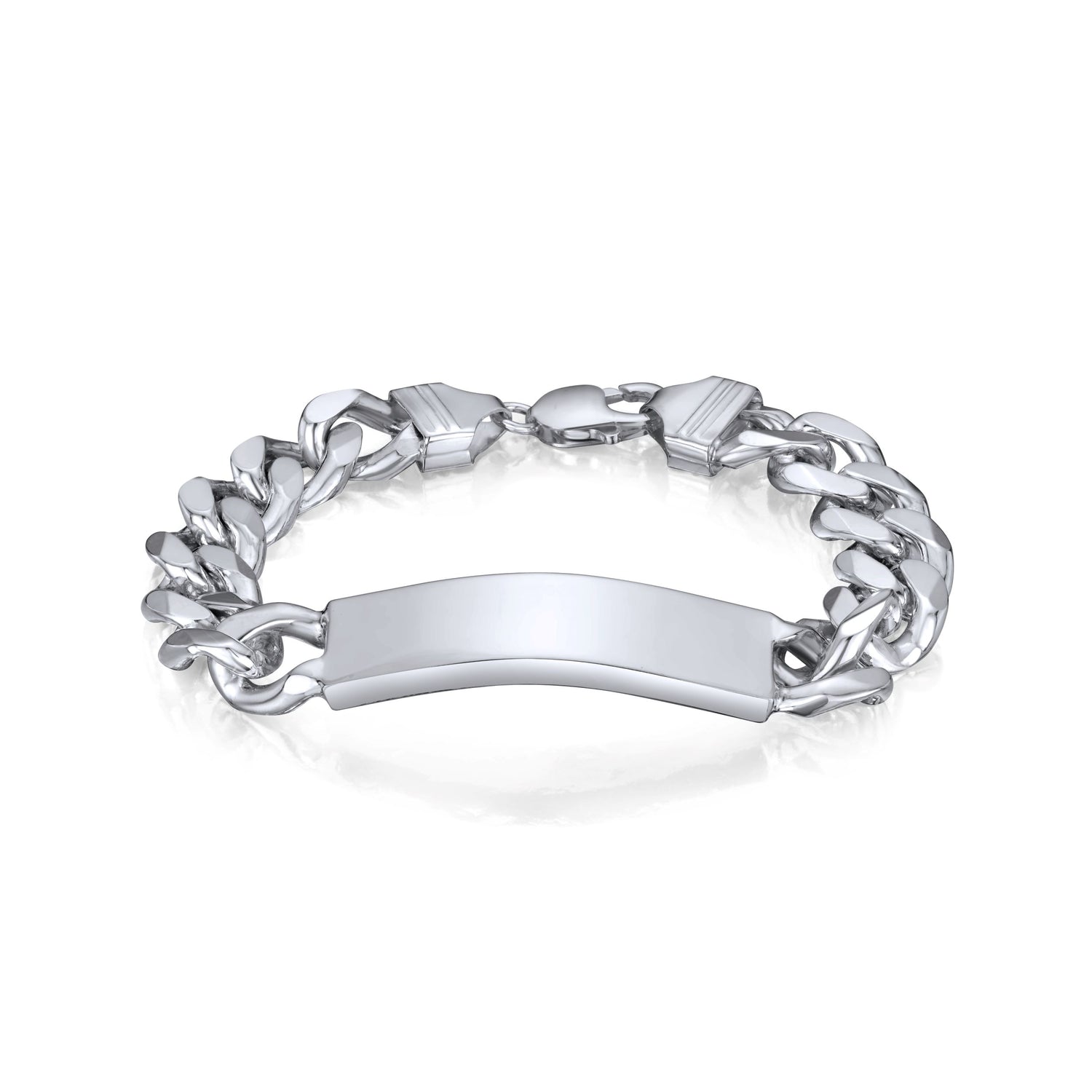 Sterling Silver Solid 13mm ID Identification Bracelet with 47x12mm Plate
