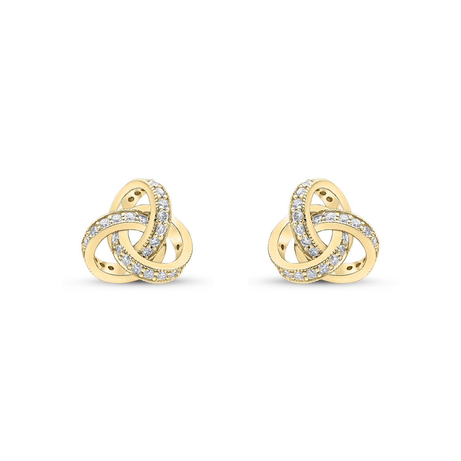 18ct Yellow Gold Round Natural Diamond Grain Set Knot Stud Earrings