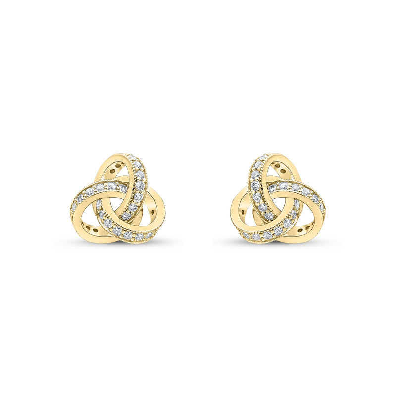 18ct Yellow Gold Round Natural Diamond Grain Set Knot Stud Earrings —10.5mm