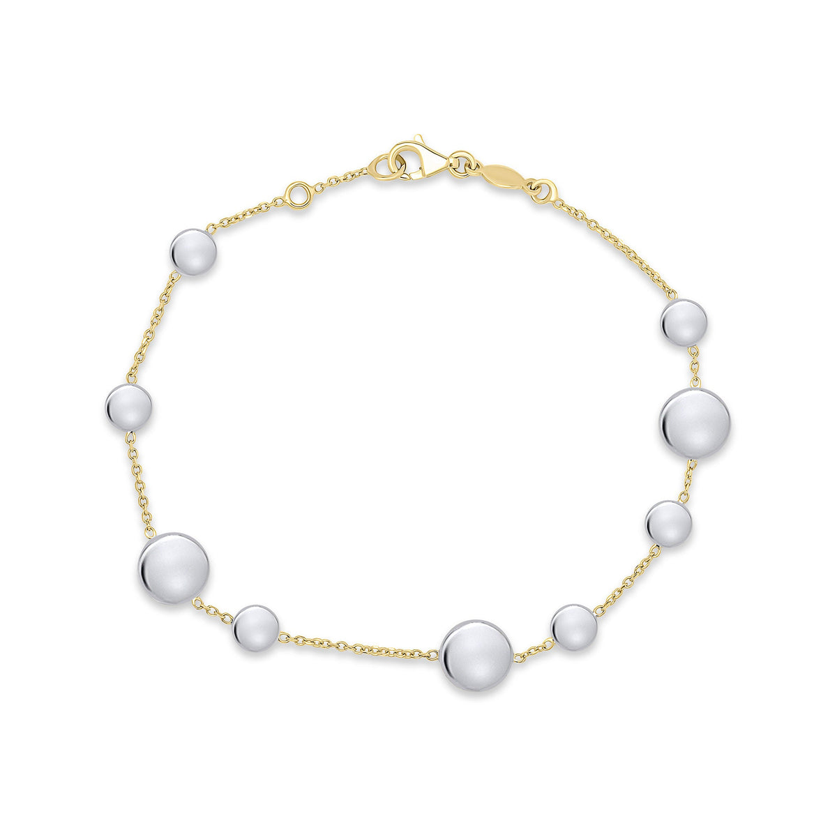 9ct Yellow Gold Bracelet with White Gold Polished Flat Discs — 7.5"/19cm