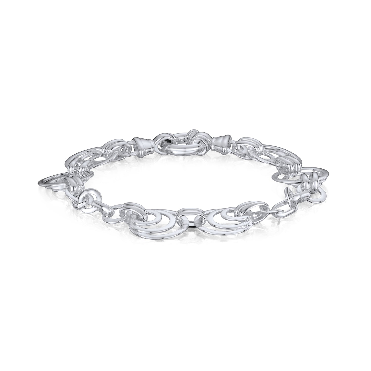 Sterling Silver Handmade Solid 14.5mm Linked Circles Bracelet with Bolt Ring Clasp