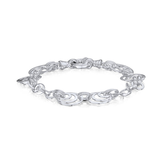 Sterling Silver Handmade Solid 14.5mm Linked Circles Bracelet with Bolt Ring Clasp