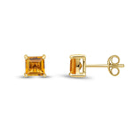 9ct Yellow Gold Square Natural Citrine Claw Stud Earrings — 5mm