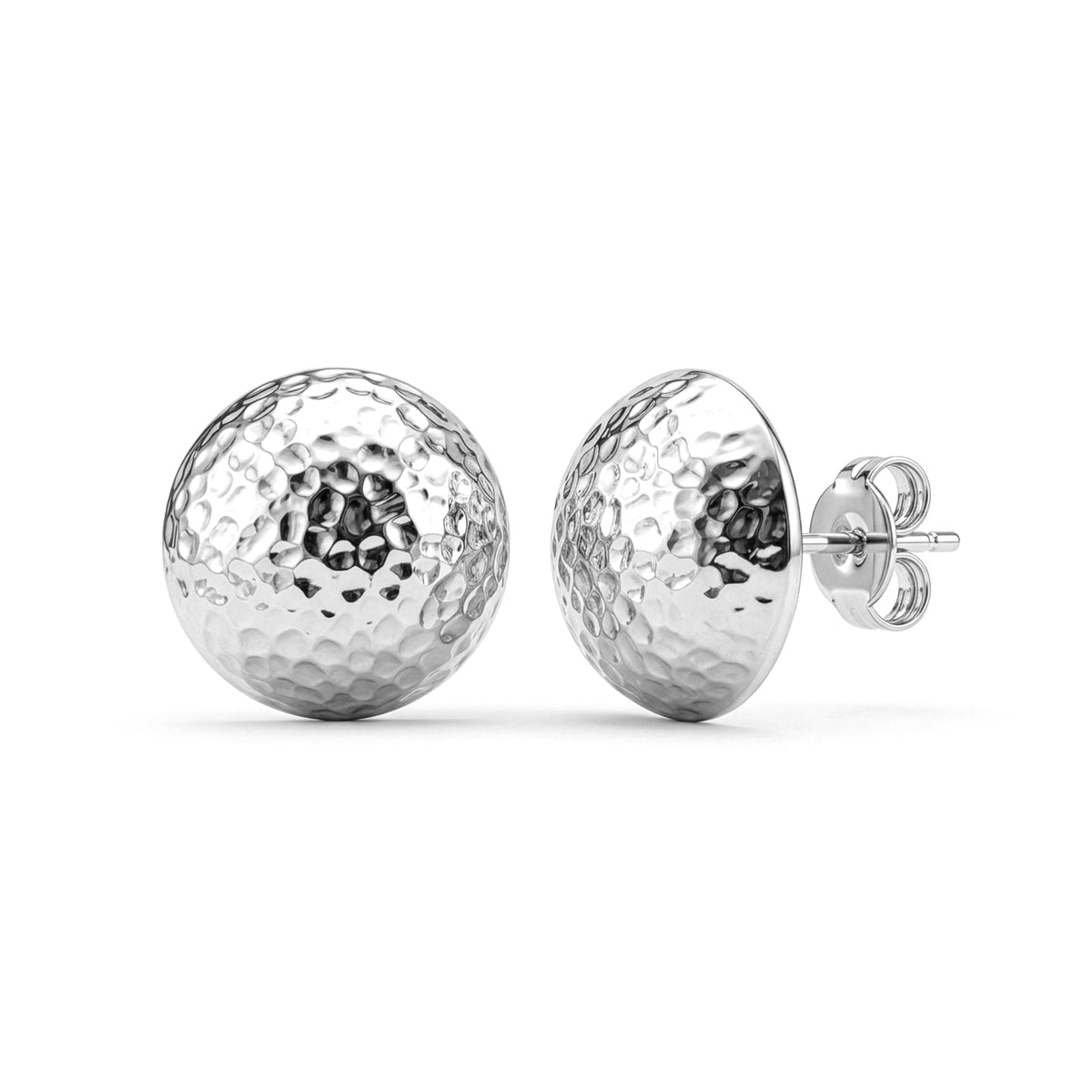 9ct White Gold Hammered Half Dome Stud Earrings