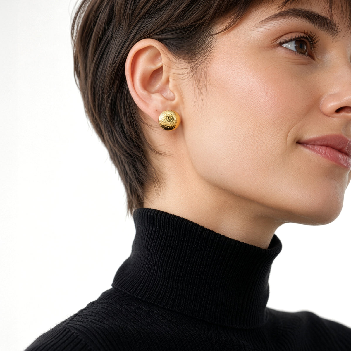 9ct Yellow Gold Hammered Half Dome Stud Earrings