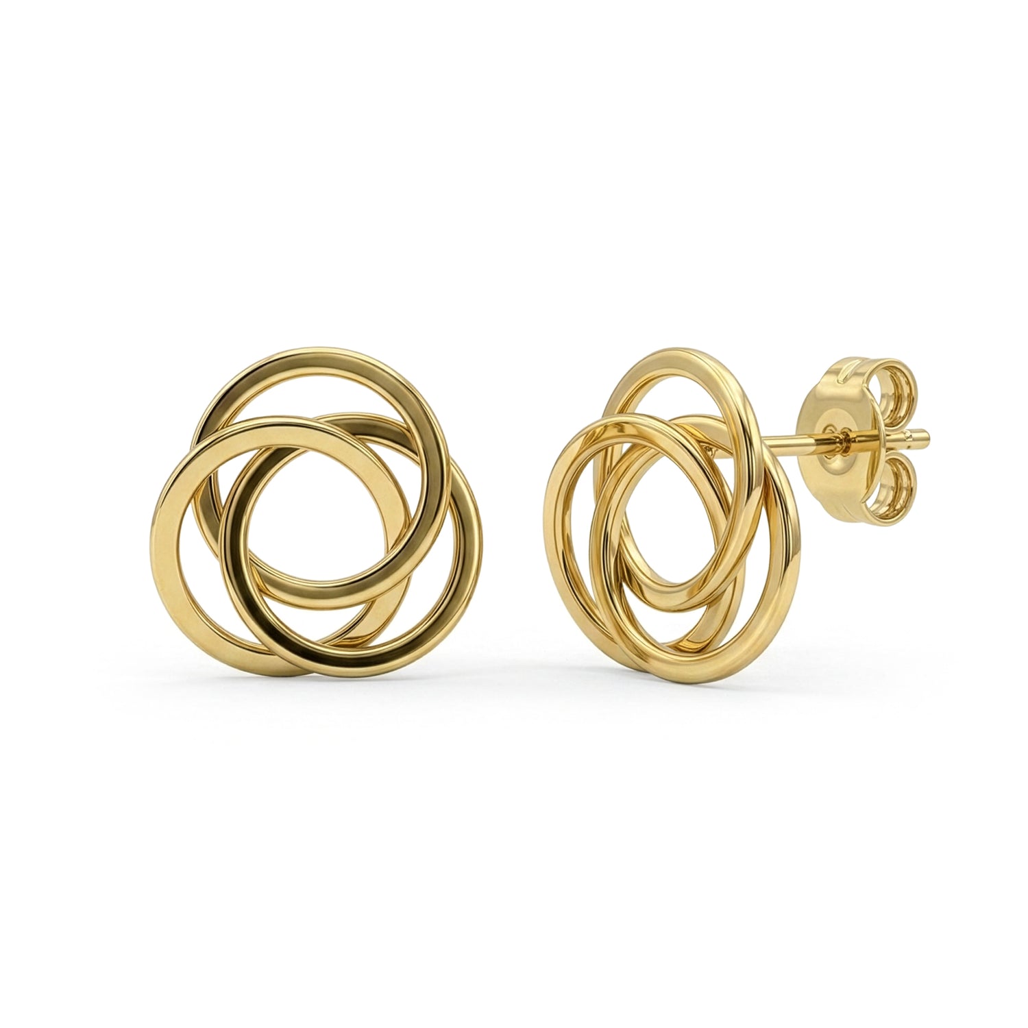 9ct Yellow Gold Polished Flat Circles Knot Stud Earrings