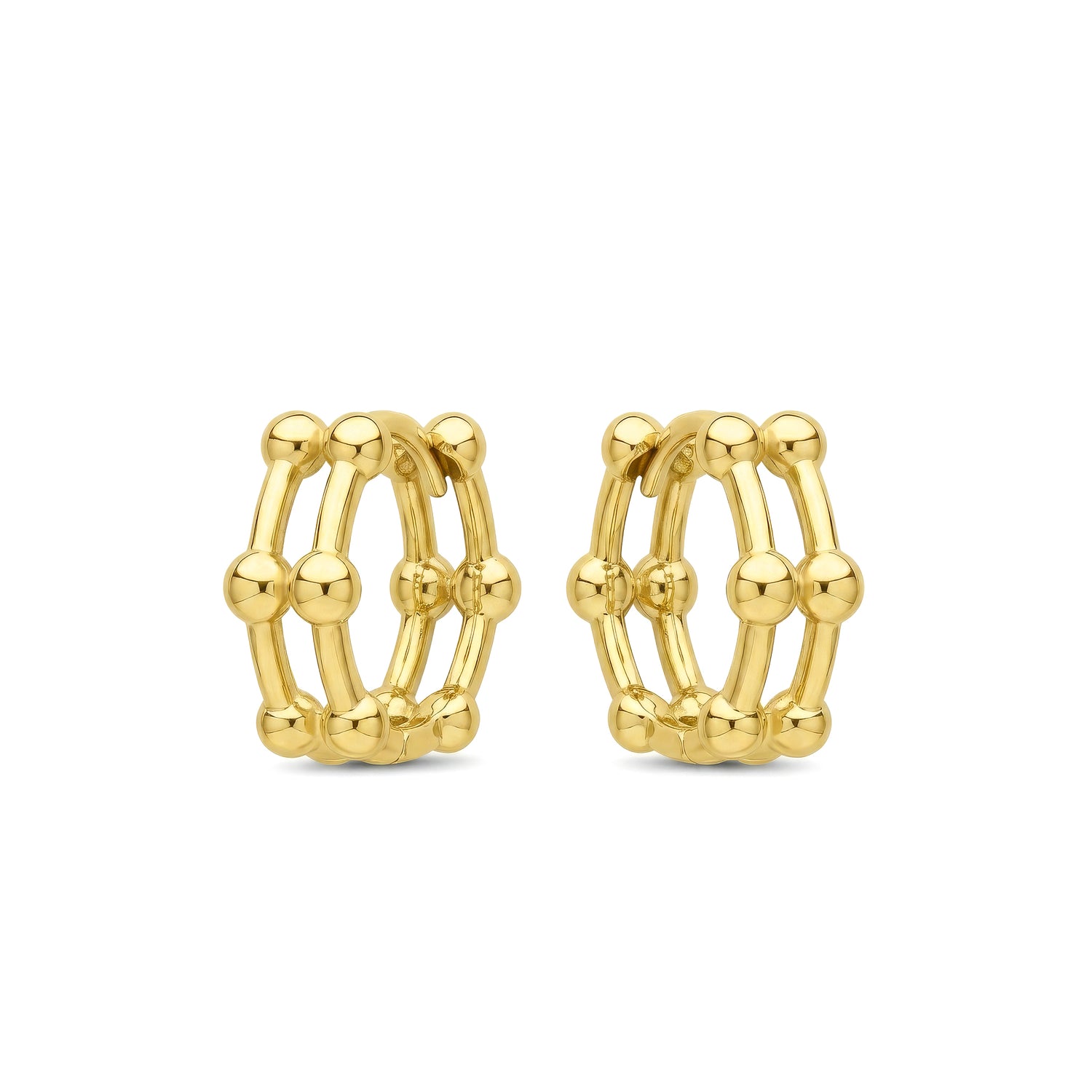 9ct Yellow Gold Two Row Bar and Ball Huggie Earrings