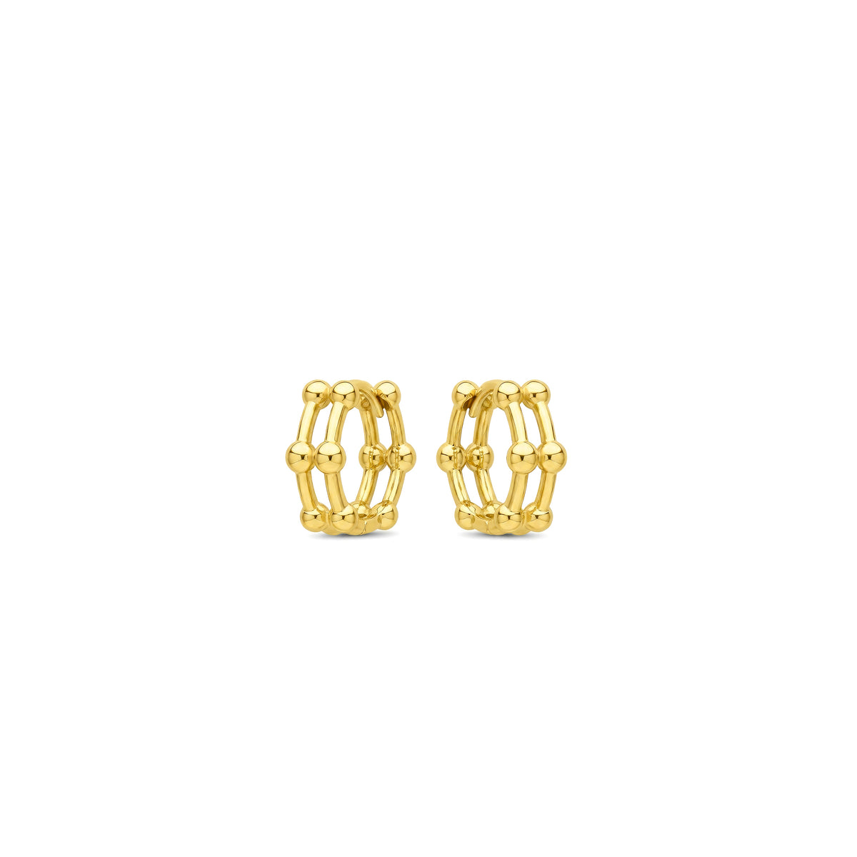 9ct Yellow Gold Two Row Bar and Ball Huggie Earrings