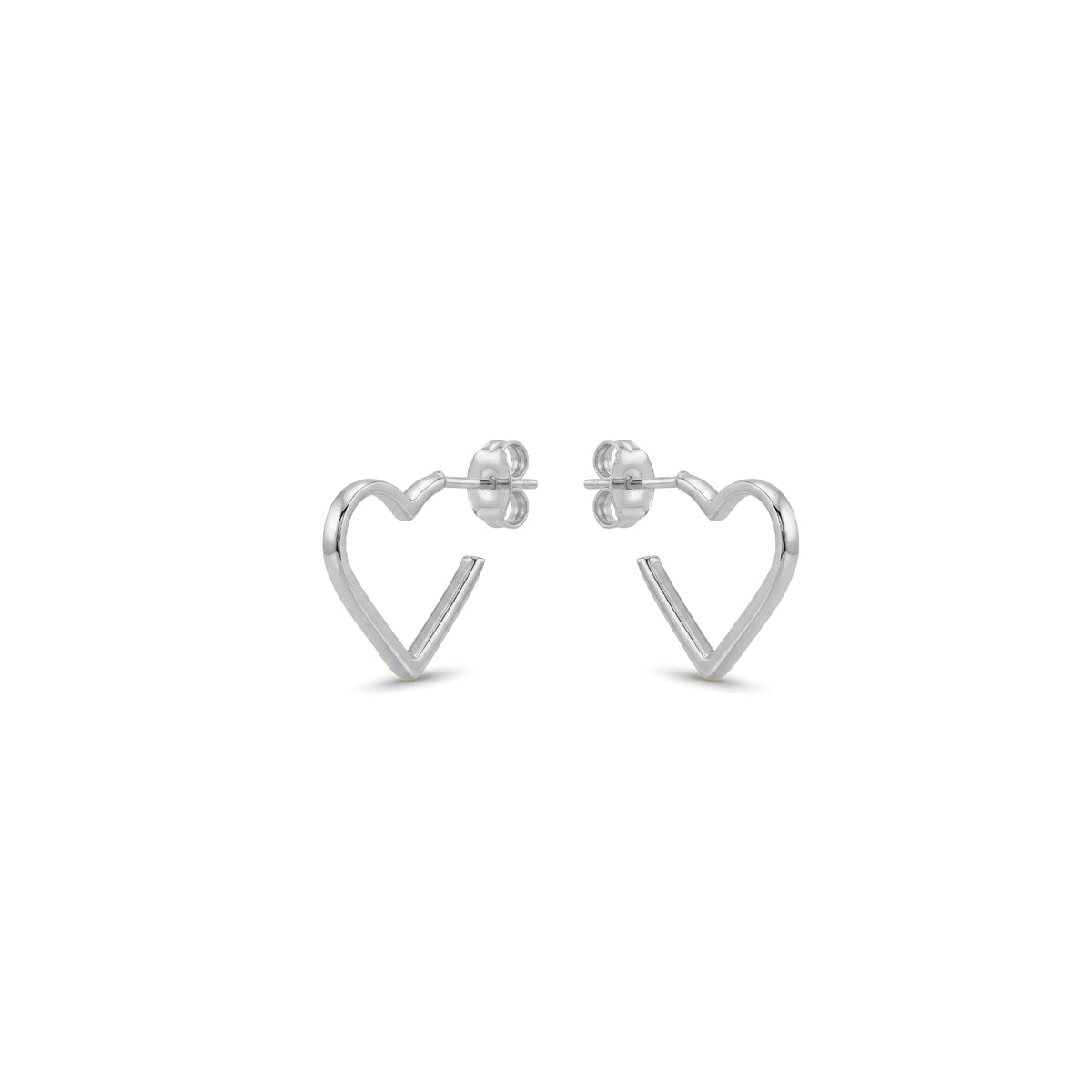 9ct White Gold Round Tube Heart Hoop Earrings