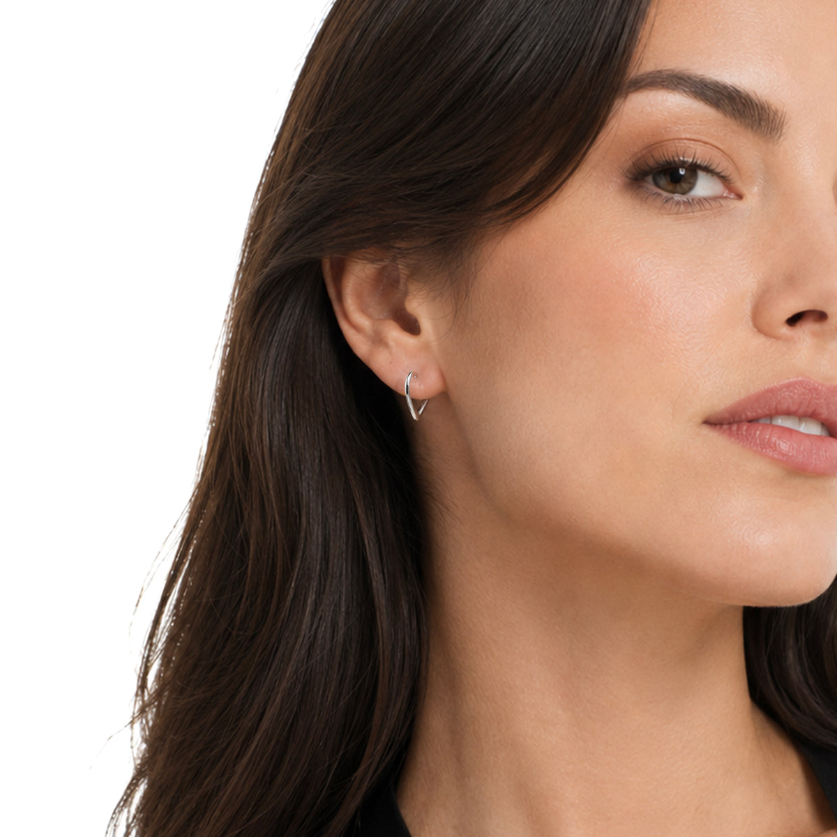 9ct White Gold Round Tube Heart Hoop Earrings