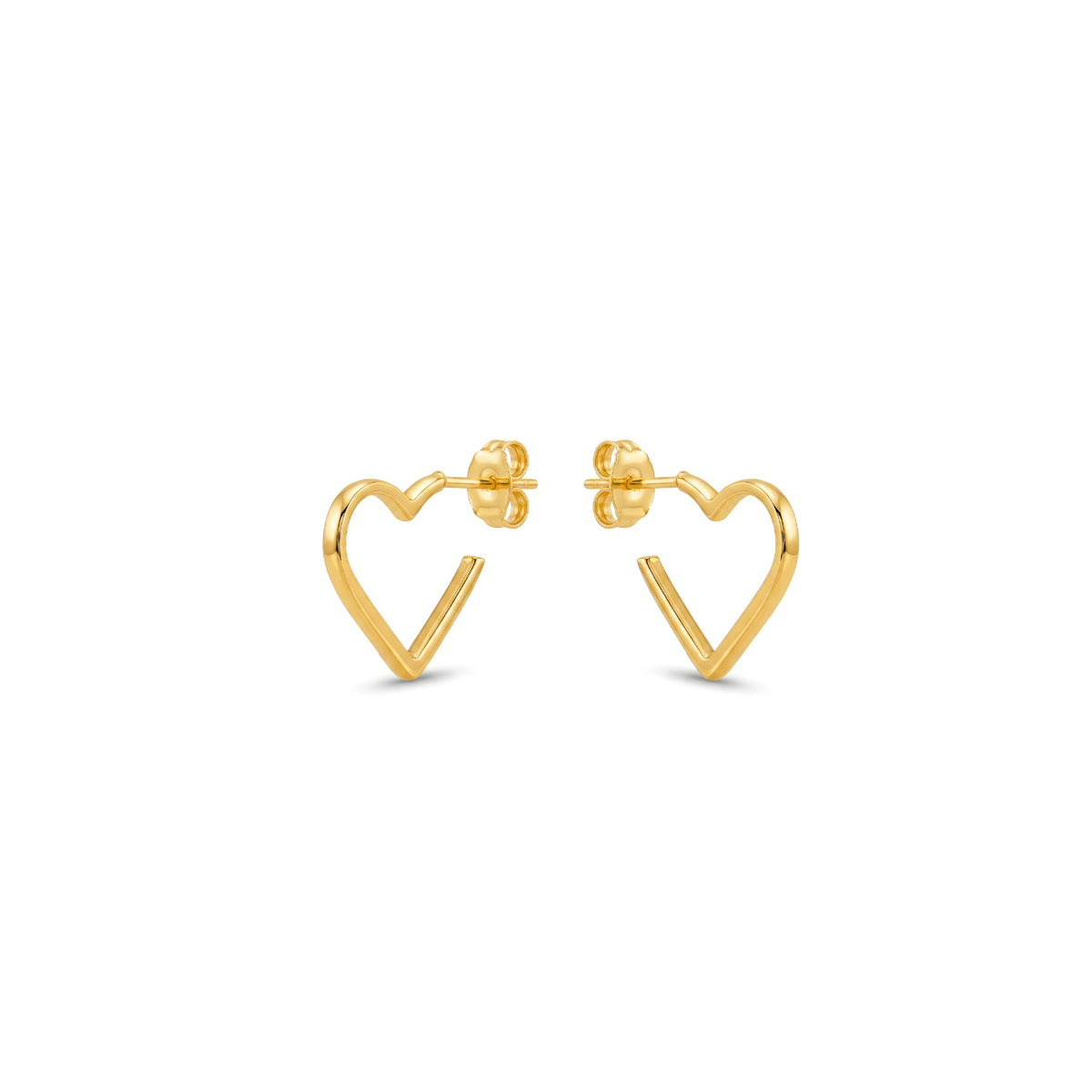 9ct Yellow Gold Round Tube Heart Hoop Earrings