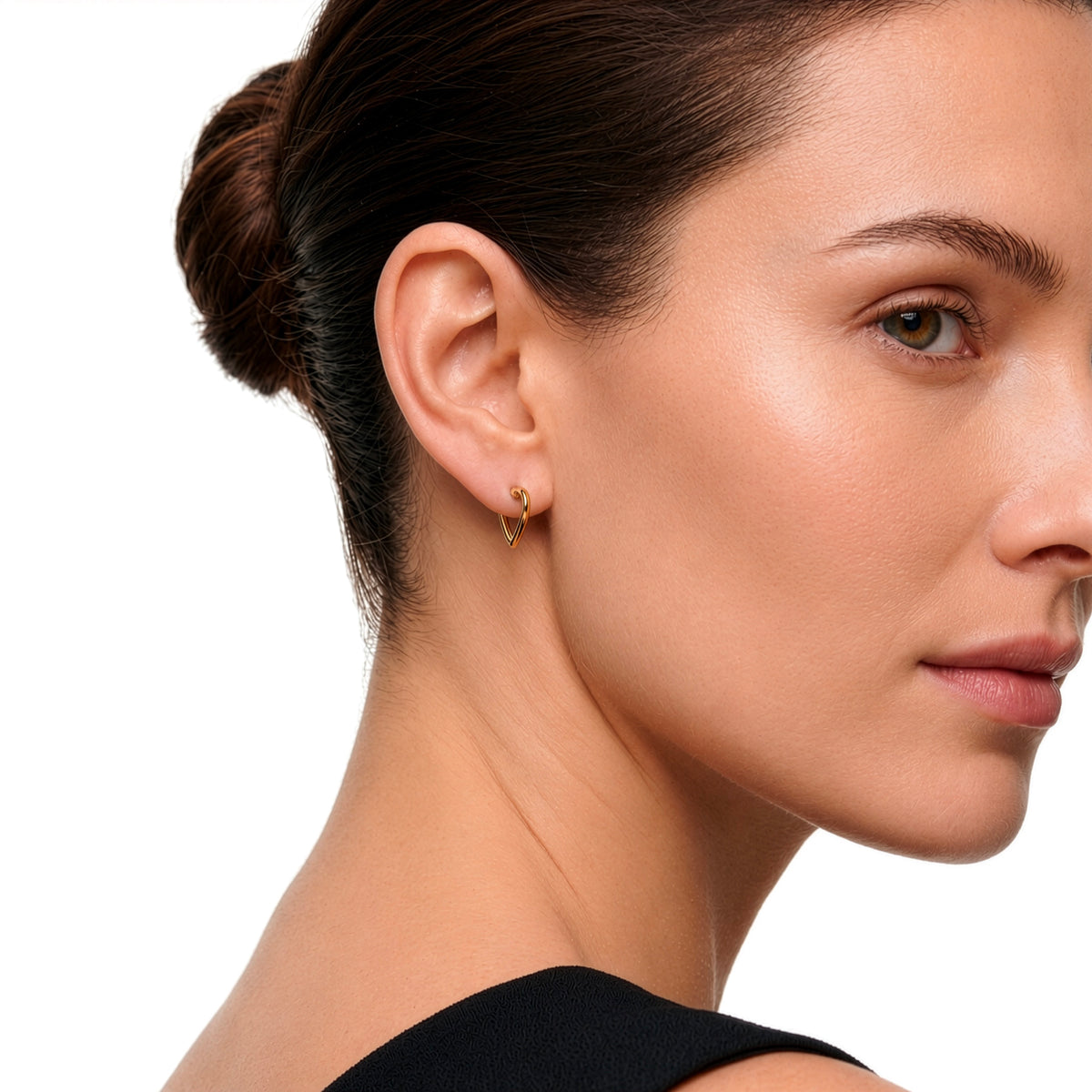 9ct Yellow Gold Round Tube Heart Hoop Earrings