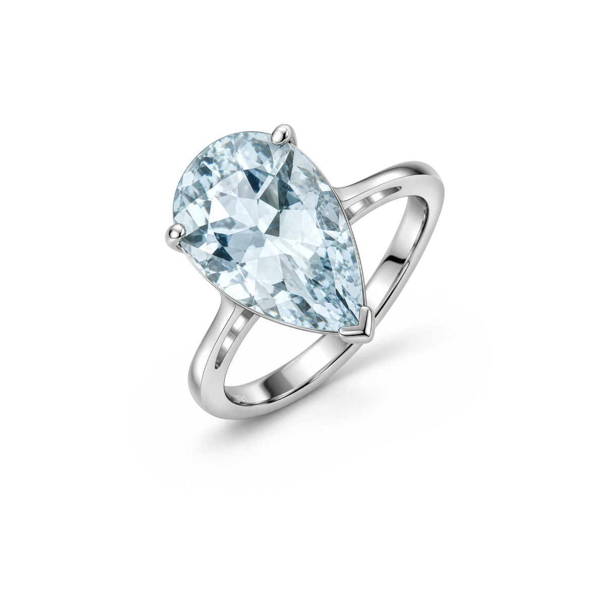 9ct White Gold Pear Shaped Natural Aquamarine Claw Single Stone Ring — 14x9mm