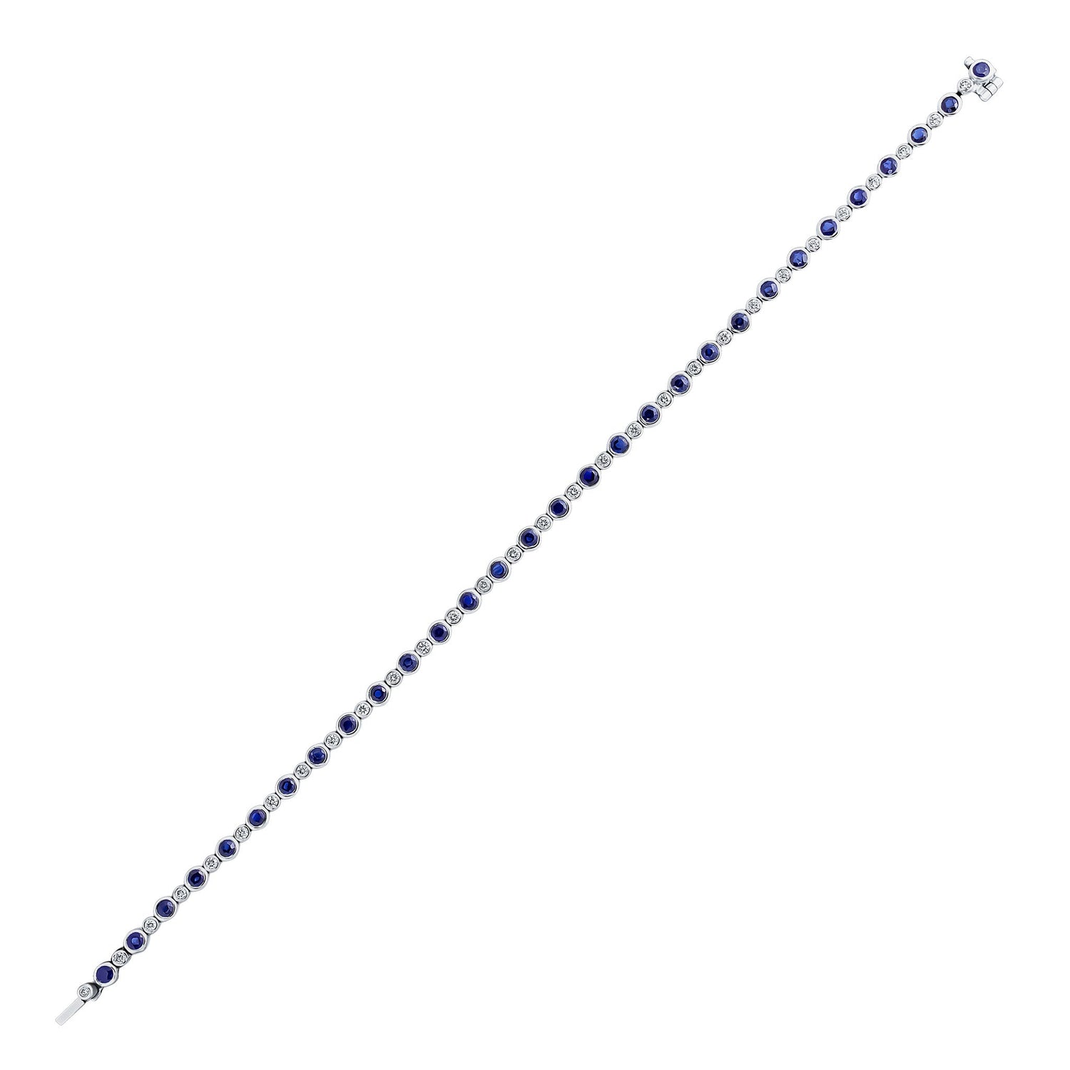 18CT White Gold Round Sapphire and Diamond Line Bracelet