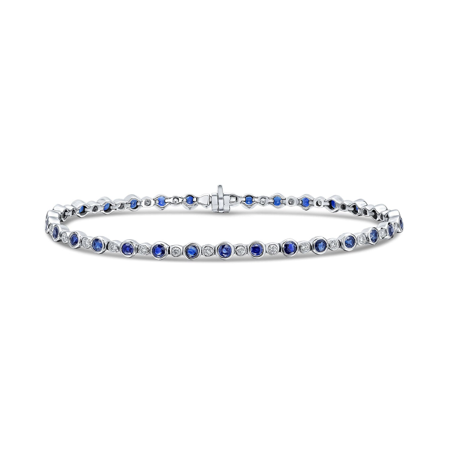 18CT White Gold Round Sapphire and Diamond Line Bracelet