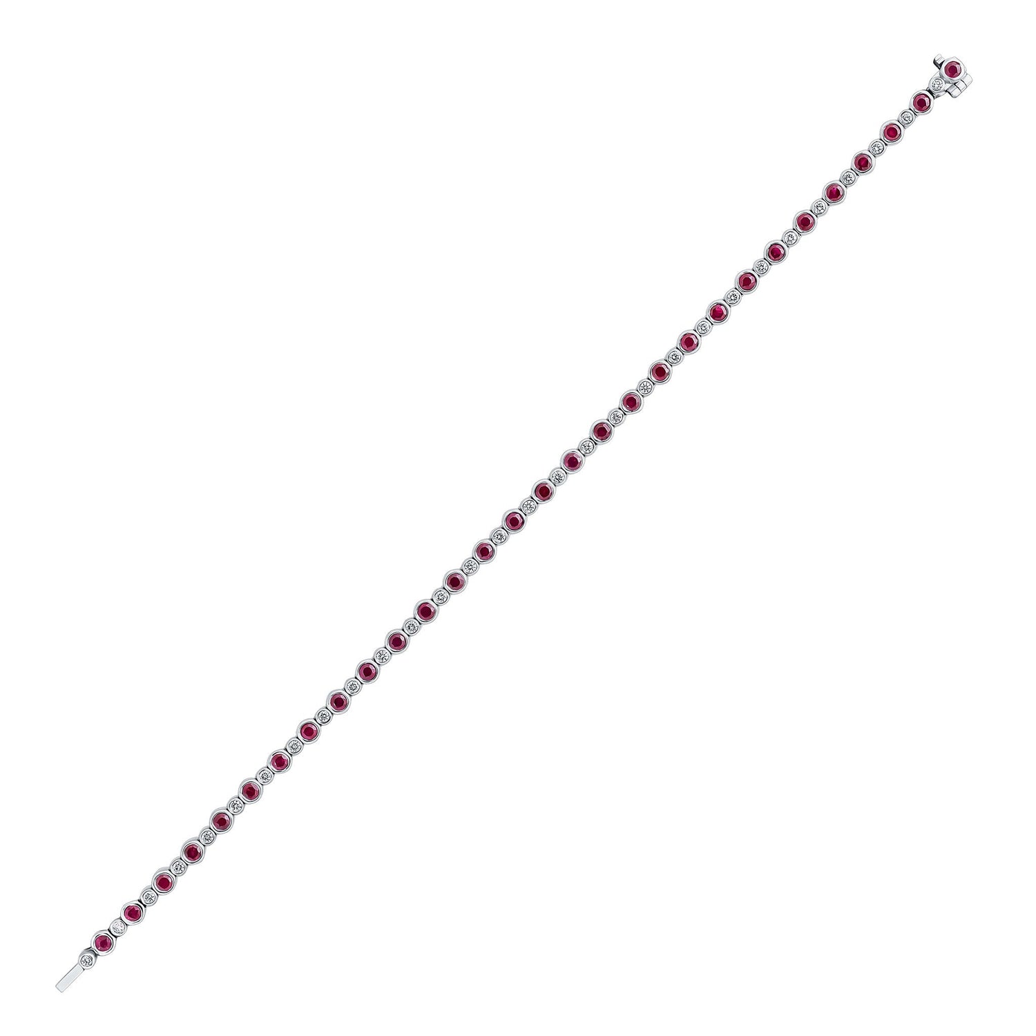 18CT White Gold Round Ruby and Diamond Line Bracelet